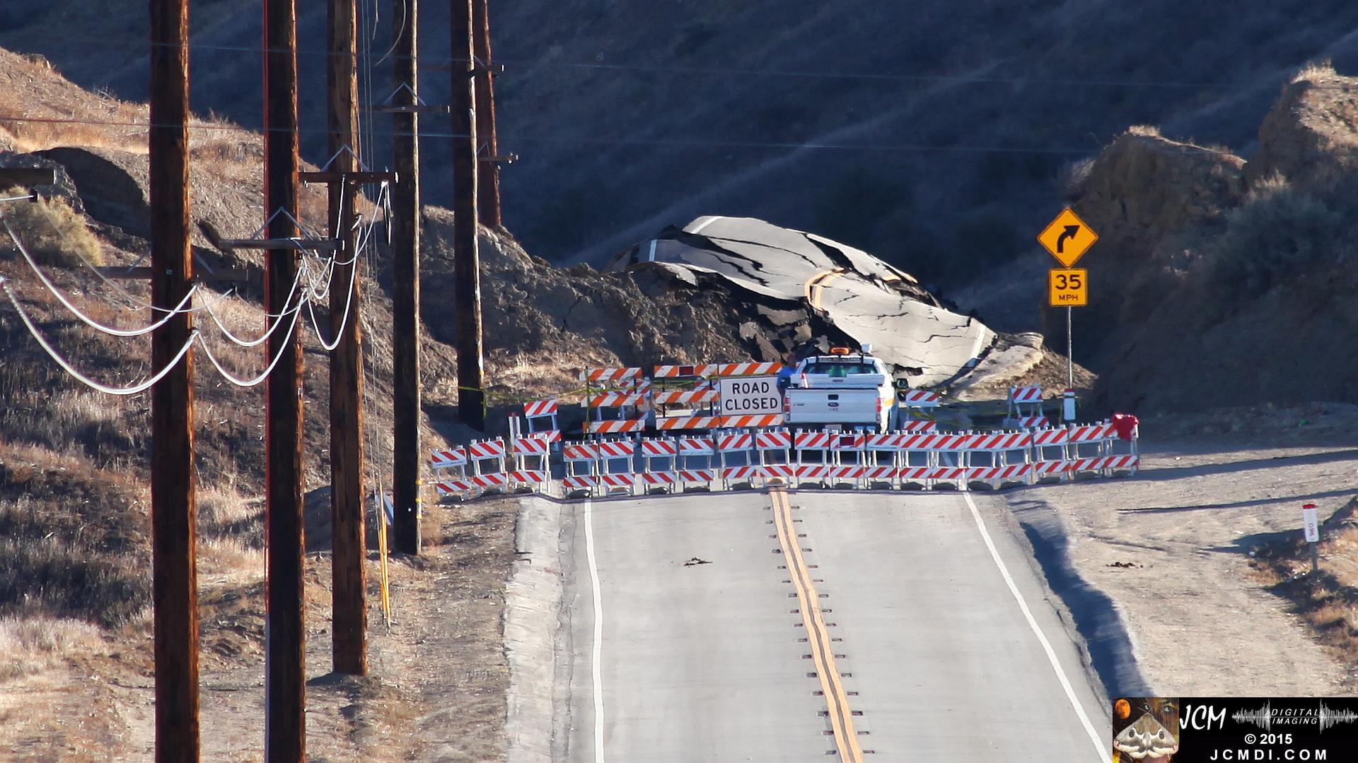 Landslide and road damage at Vasquez Canyon Road in Santa Clarita, CA filmed 11-23-2015
